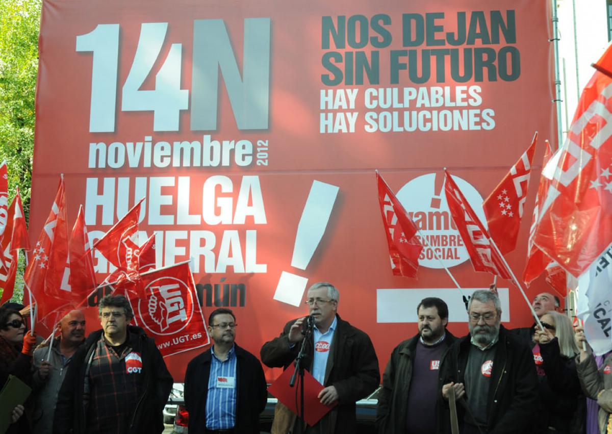 Intervención de Toxo tras proceder al registro de la huelga general