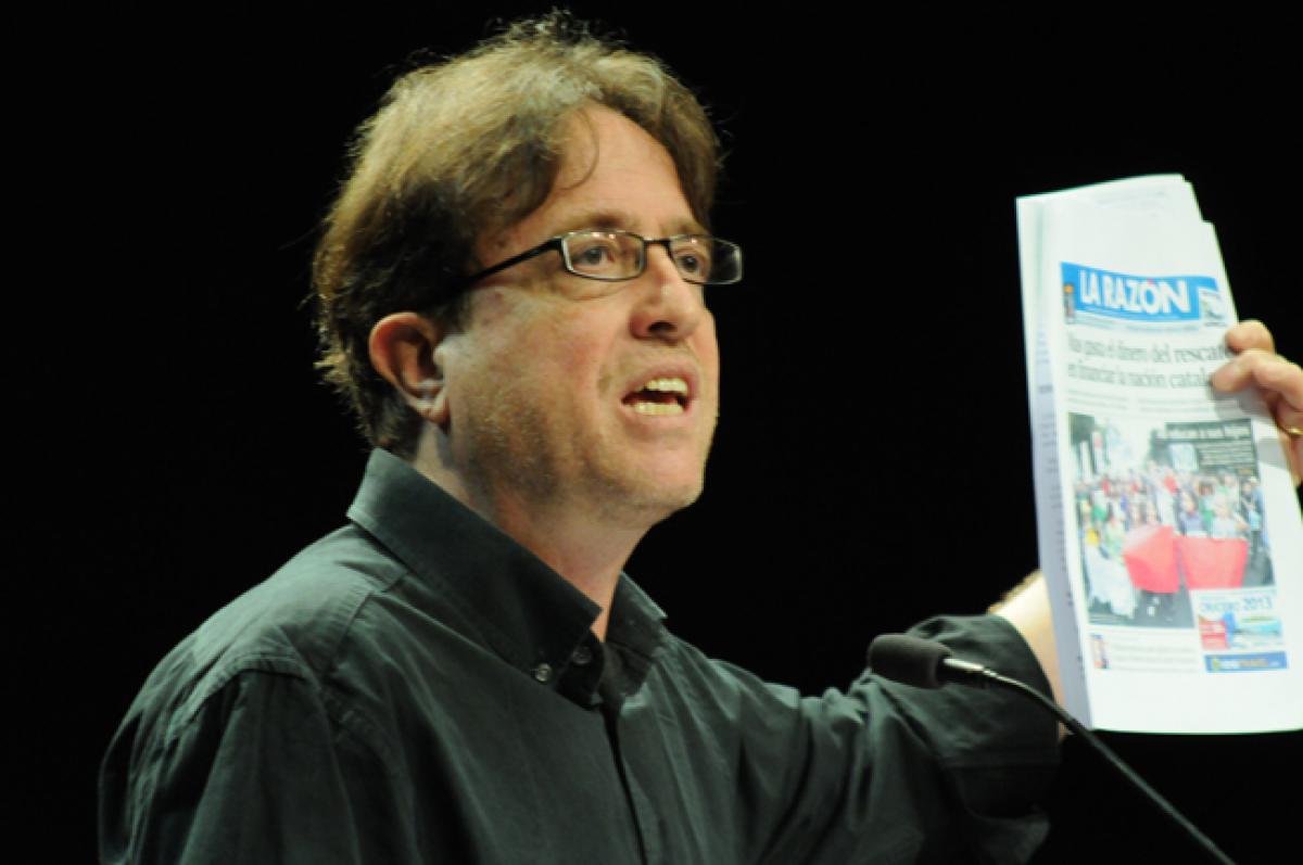 Javier López, secretario de CCOO de Madrid interviene en la asamblea